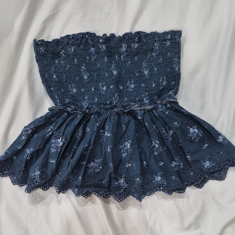 American Eagle Navy Smocked Babydoll Cottagecore Top Size Medium